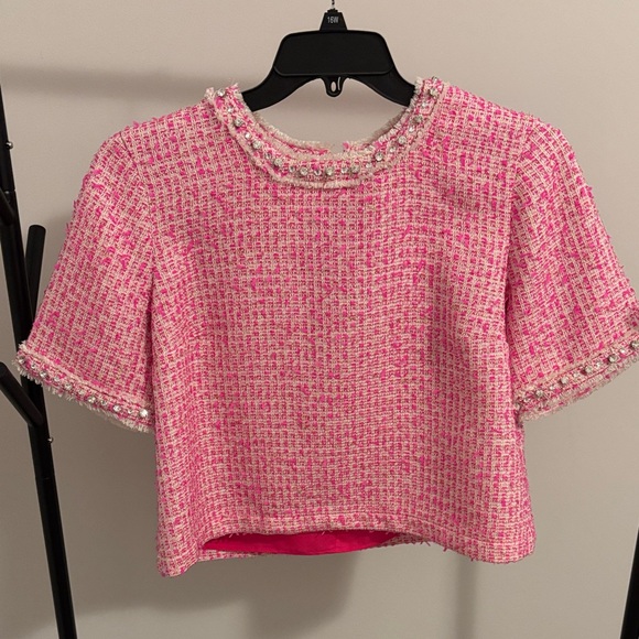 Lilly Pulitzer Tops - NWT Lilly Pulitzer Pink Tweed Short Sleeve Jewel-Trim Top in Fantasy Boucle